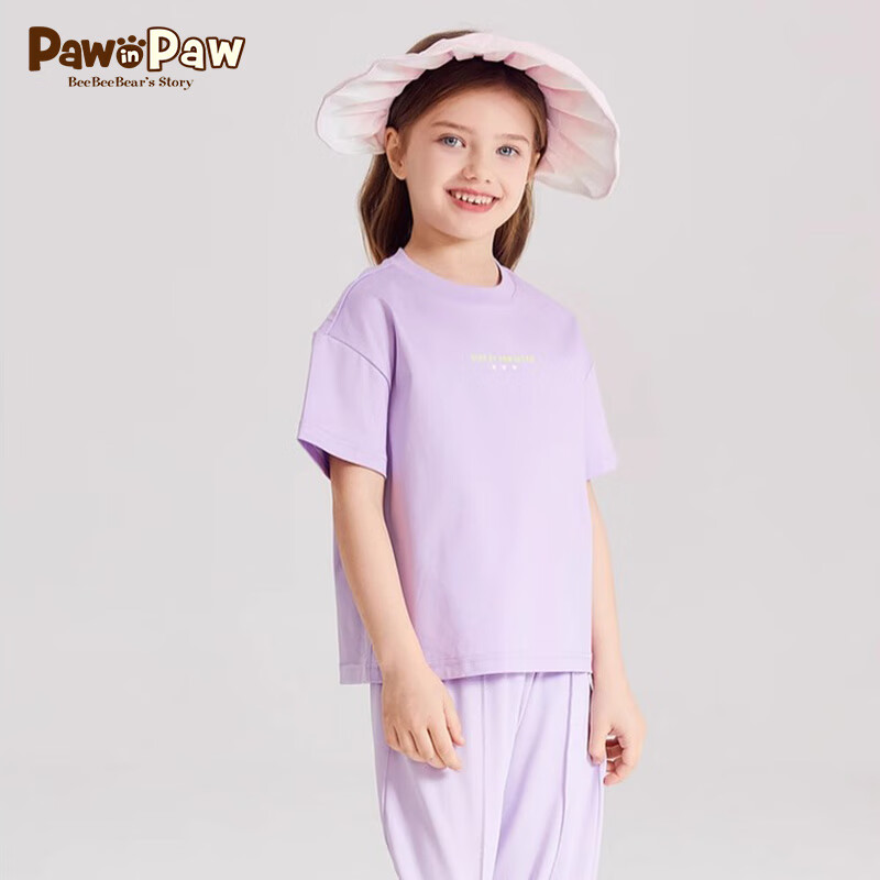 Paw in Paw PawinPaw卡通小熊童裝2024年夏季男女童兒童印花圓領短袖T恤 Purple紫色/75 090 61元