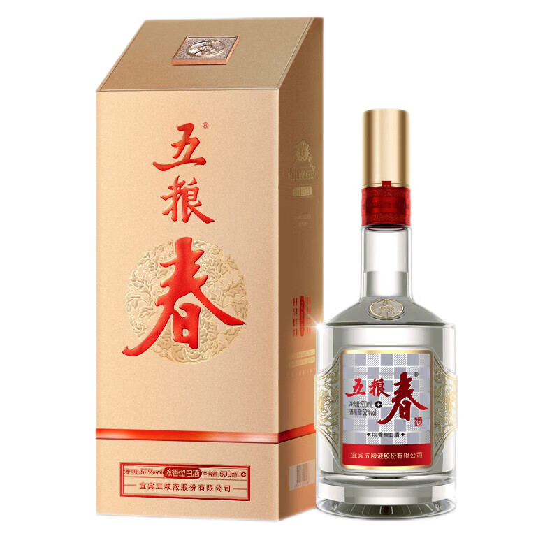 plus會(huì)員：五糧液股份 五糧春 第二代 濃香型白酒 52度 500ml 單瓶裝 197.8元