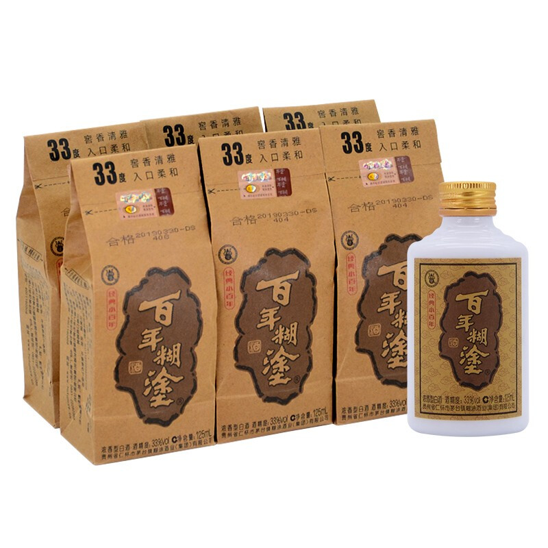 百年糊涂 经典小百年 节日送礼浓香型白酒 贵州名酒 小酒 33度 125mL 6瓶 券后74.12元