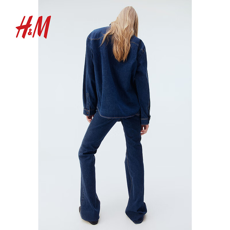 H&M 女裝襯衫2025年春季簡約潮流時尚長袖大廓形牛仔襯衫1268199 牛仔藍 XS 155/80 215.28元