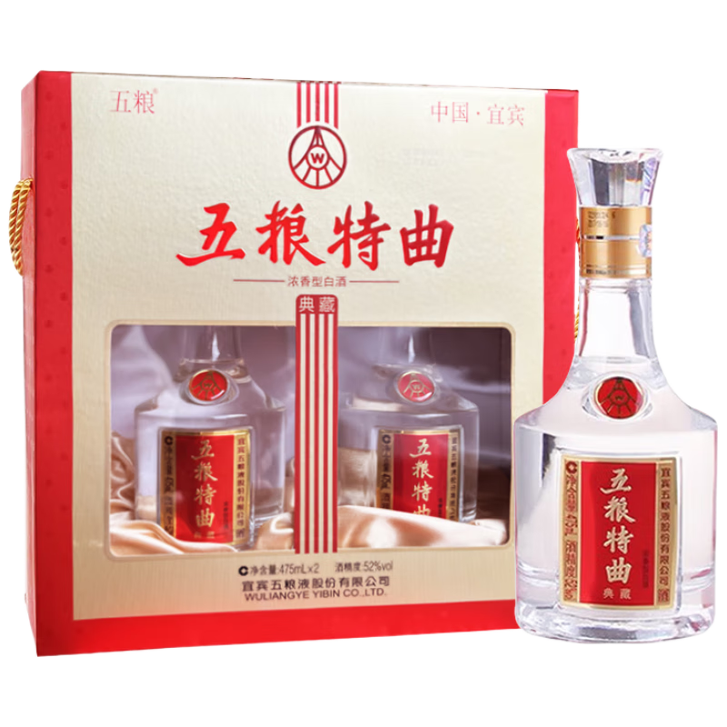 plus會(huì)員：五糧液股份 五糧特曲 典藏 濃香型白酒 52度 475mL*2瓶 禮盒裝 236.41元（合118.2元/瓶）