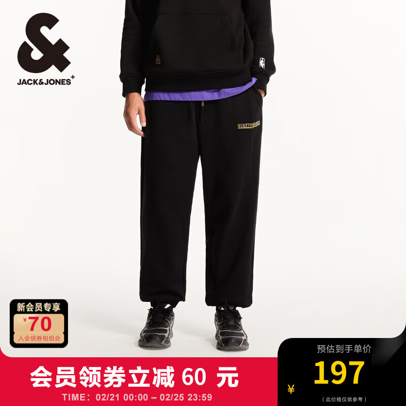 杰克琼斯 杰克·琼斯（JACK&JONES）NBA联名湖人队运动潮束脚休闲裤长裤男22431D019 纯黑色E43 常规 纯黑色E43 170/80A/SR 券后197元