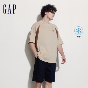 Gap 男女裝2024夏季新款瞬時涼感拼接短袖T恤寬松上衣463318