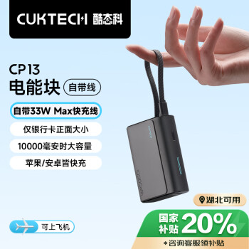 酷态科 LPB100 电能块自带线CP133L 钛黑 10000mAh