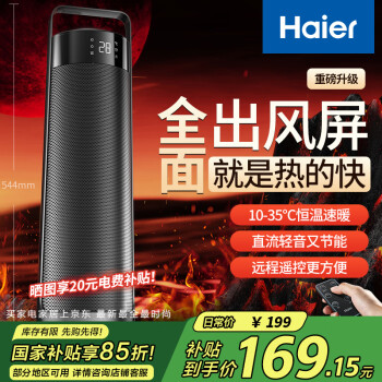 海尔 Haier 取暖器家用暖风机遥控电暖器轻音电暖风立式电暖气浴室暖风扇节能速热烤火炉 遥控款HNF-S2049B