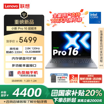 联想 Lenovo 小新 Pro 16 2025 二代酷睿版 16英寸 超能本 灰色（Core 5 220H、核芯显卡、24GB、1TB）