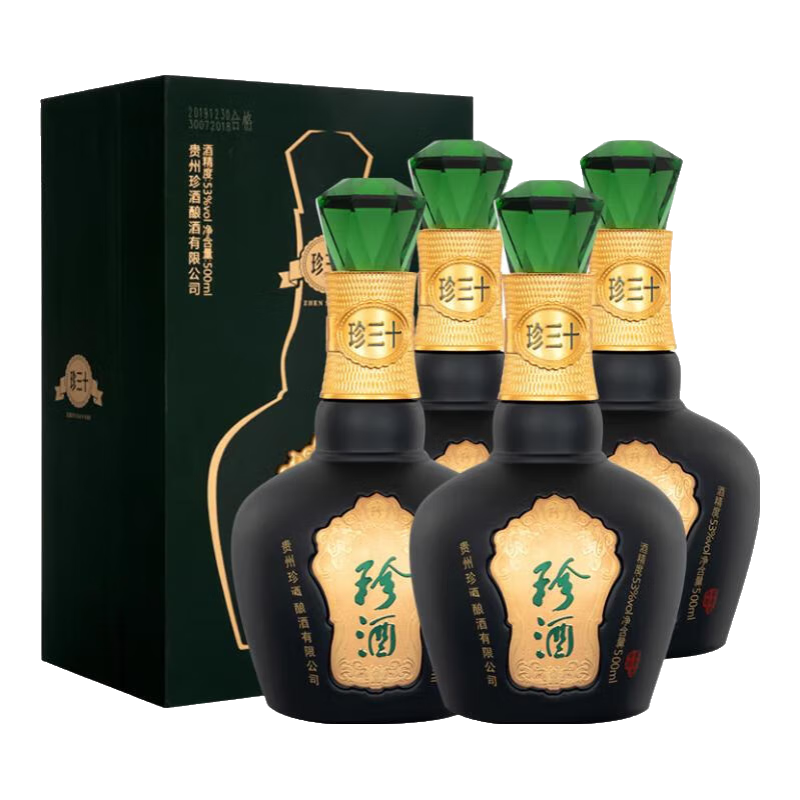 PLUS会员：珍酒 珍三十 酱香型白酒 53度500ml*4瓶 整箱装 3002.5元