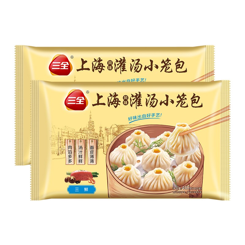 三全 上海灌汤小笼包虾肉馅450g*2袋共36只 （任选3件） 16元（需买3件，需用券）