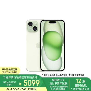 蘋果 Apple iPhone 15 5G手機(jī) 256GB 綠色