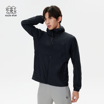 KOLON SPORT 可隆男子运动登山连帽防风夹克轻量徒步防泼水皮肤衣 黑色BK XL