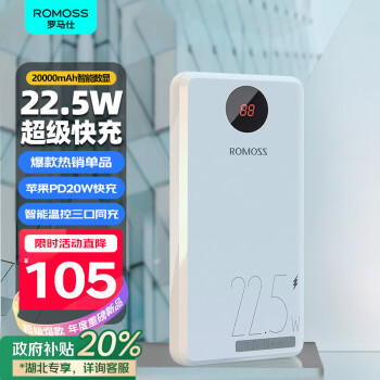 羅馬仕 PHO20-252 移動電源 白色 20000mAh Type-C 22.5W快充