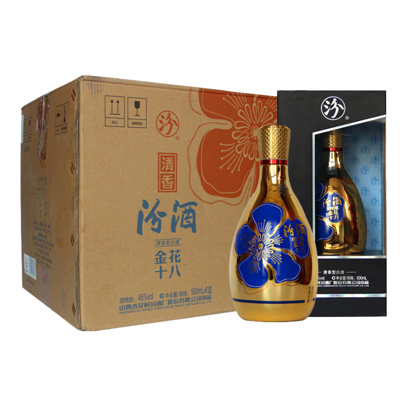 閉眼買：汾酒 金花18 清香型 白酒 45度 500ml*6瓶 整箱裝 1352.41元（需湊單）