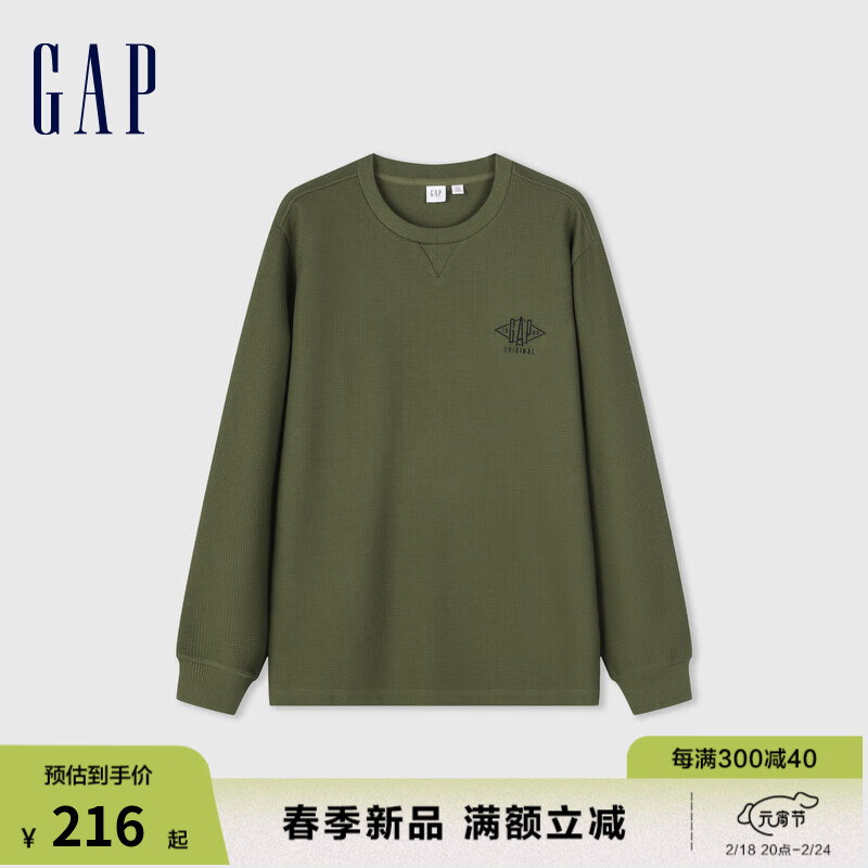 Gap 男女装春季华夫格肌理圆领长袖T恤 417150 85.6元