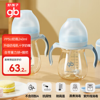 好孩子 小饿魔系列 B80375 PPSU奶瓶 240ml 粉蓝 6月+