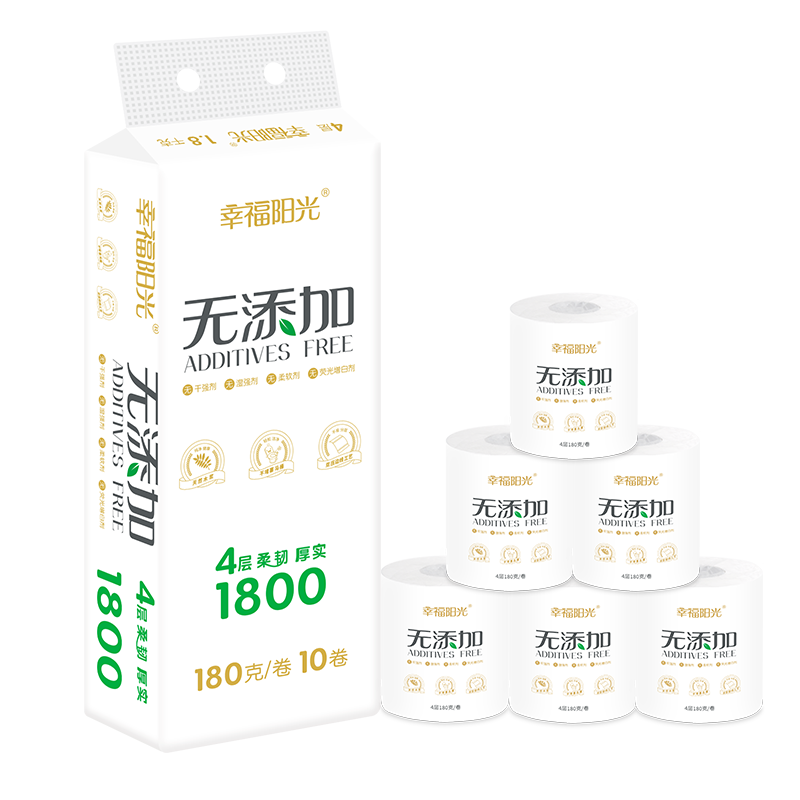 幸福陽光卷紙 無添加系列 4層180克*10卷 有芯加厚 *4件 62.72元（合15.68元/件）