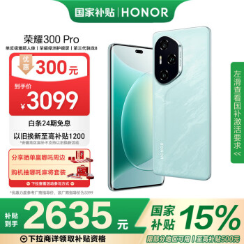 荣耀 HONOR 300 Pro 赢哪吒周边 单反级雅顾人像 12+256 茶卡青 5G AI 新款 拍照手机 政府补贴