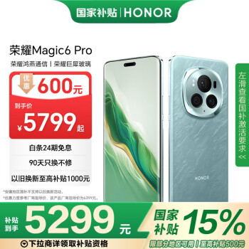 荣耀 HONOR Magic6 Pro 5G手机 16GB+1TB 海湖青 骁龙8Gen3