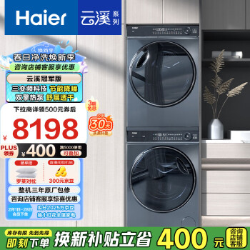 國(guó)家補(bǔ)貼：海爾 Haier 云溪系列 XQG100-BD14376LU1+HGY100-F376U1 熱泵洗烘套裝 極夜灰