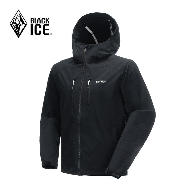 BLACKICE 戶外男款防風(fēng)防潑四面彈力連帽軟殼上衣 黑色 M 券后284.72元