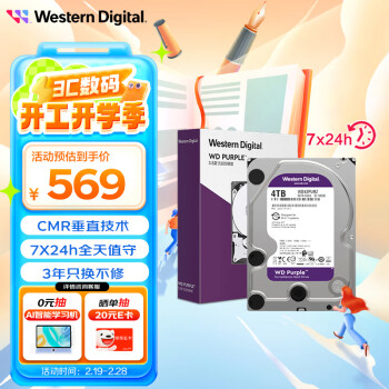 西部数据 监控级硬盘 WD Purple 西数紫盘 4TB