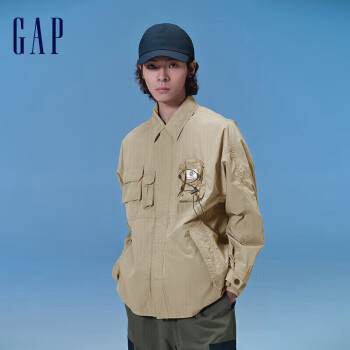 Gap 男装2024夏季新款轻薄梭织多口袋工装风外套宽松夹克877474