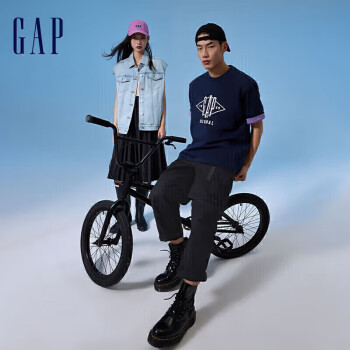 Gap 女裝2024春季新款棉斜紋工字扣撞色拼接打褶背帶裙長裙890016