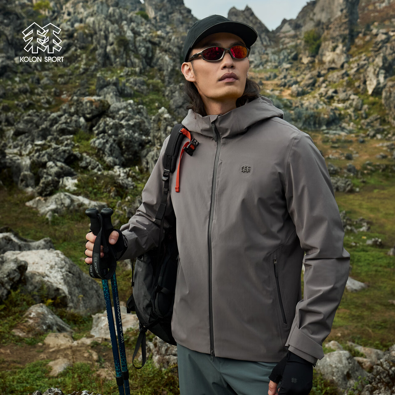 KOLON SPORT 可隆防水沖鋒衣 男子戶外徒步登山2L防風(fēng)戶外連帽透濕夾克外套 LHJK5MNT01-GY 灰色 券后2030元