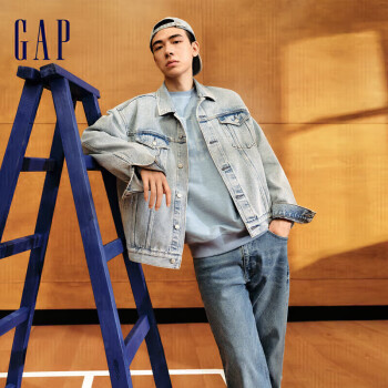 Gap 男女裝初秋款淺色水洗牛仔夾克百搭經(jīng)典寬松外套637605