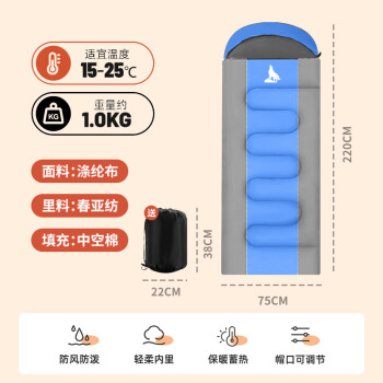 北極狼 睡袋成人戶外旅行冬季四季保暖室內(nèi)露營(yíng)拼接雙人隔臟棉睡袋1.0KG 1.0kg夏季藍(lán)適合15度至25度