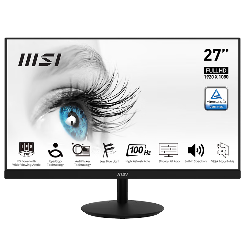 限地區(qū)、plus會員:微星（MSI）27英寸 100Hz 1ms(MPRT) IPS屏 內(nèi)置揚聲器 支持壁掛 178°可視角 家用電競辦公顯示器 PRO MP271A 447.41元包郵