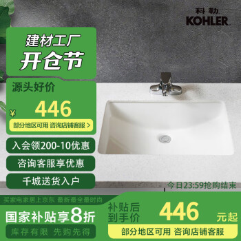 科勒 KOHLER 臺(tái)盆方形臺(tái)下盆面盆拉蒂納浴室衛(wèi)生間洗手盆陶瓷洗臉盆2215