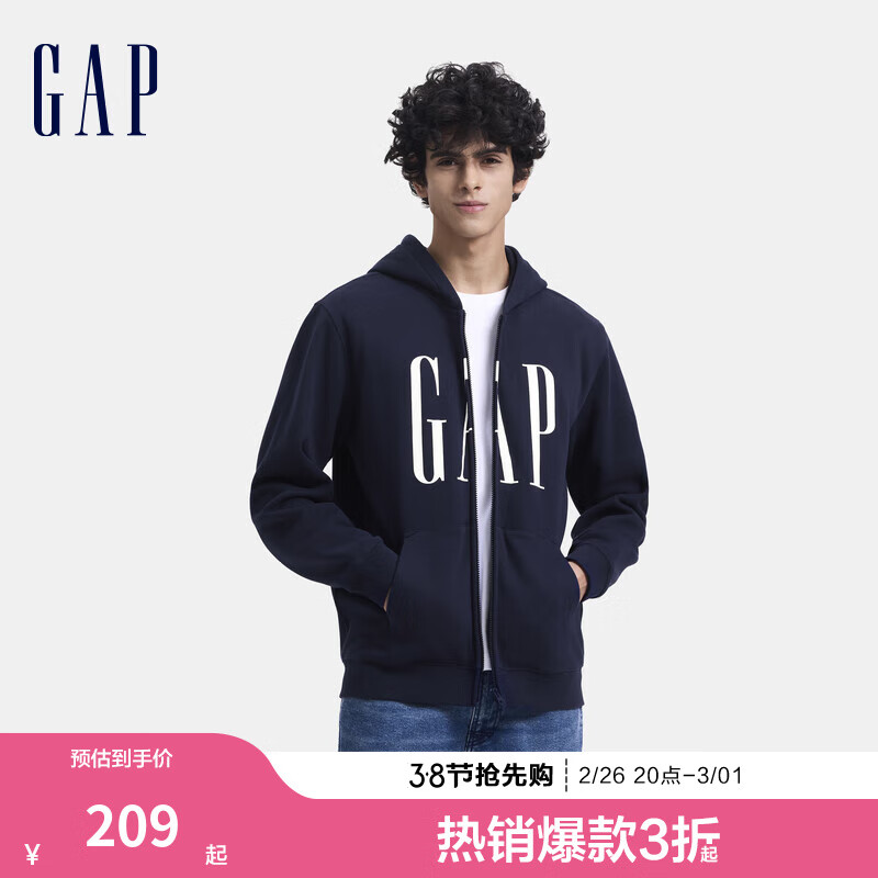 Gap 男女同款 印花字母logo抓绒连帽卫衣 ￥130