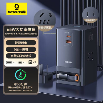 倍思 靈睿系列 CCGAN65-S3ACC 手機充電器數(shù)字式插線板二合一 Type-C 20W