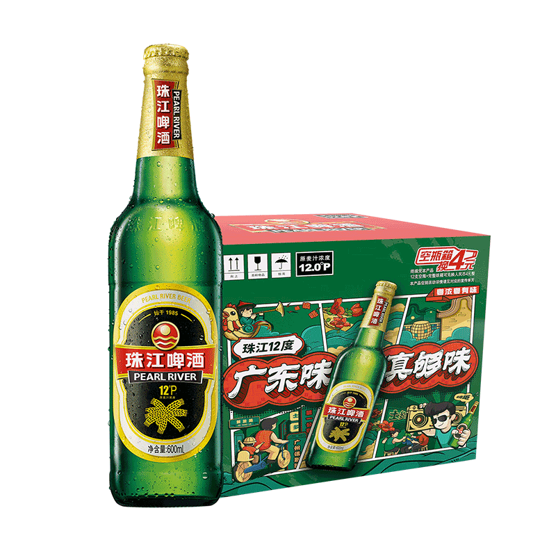 珠江啤酒 12度 经典老珠江啤酒 600ml*12瓶 整箱装 38.4元（plus包邮）