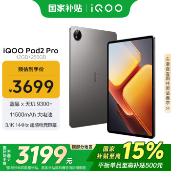 iQOO Pad2 Pro 13.0英寸 平板电脑（3.1K、天玑9300+、12GB、256GB、WLAN版、蓝晶）