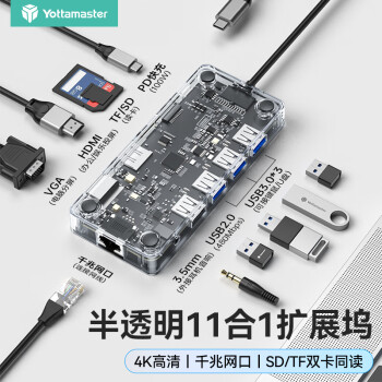 尤达大师 Type-C拓展坞USB-C雷电4扩展坞HDMI网线转接头分线器HUB通用苹果15MacBook华为笔记本电脑ipad