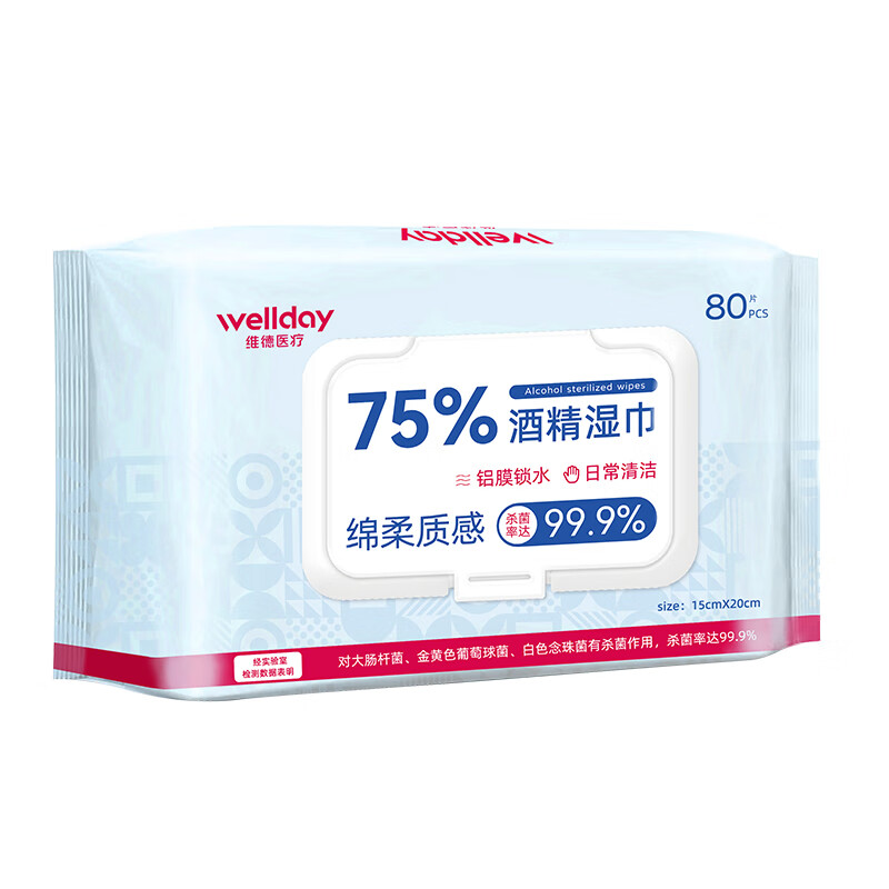 維德 75%酒精濕巾消毒殺菌加大加厚80抽*3包 25.42元