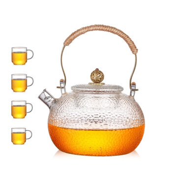 朗特乐 玻璃茶具套装 黄珠祥云壶600ml 茶杯4只