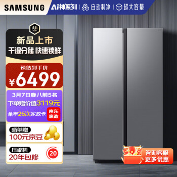 三星 SAMSUNG 年度新品 RS70F65P1TSC  AI神双开门冰箱5系焕新款 655L 月光银