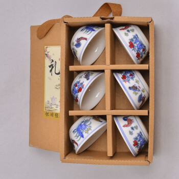 友黎优品 B.youly 大明成化斗彩鸡缸杯仿古半手绘陶瓷茶杯功夫茶具品茗杯主人单杯 6个礼盒装 50ml