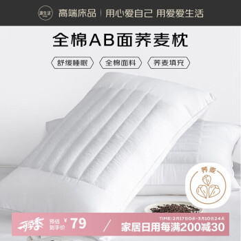 OBXO 源生活 荞麦枕酒店家用枕头 花草枕正反两面护颈枕芯 全棉单只装48*74cm