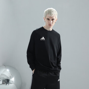 adidas 阿迪达斯 卫衣男秋季户外跑步运动套头衫防风保暖透气运动服 黑/白 3XL