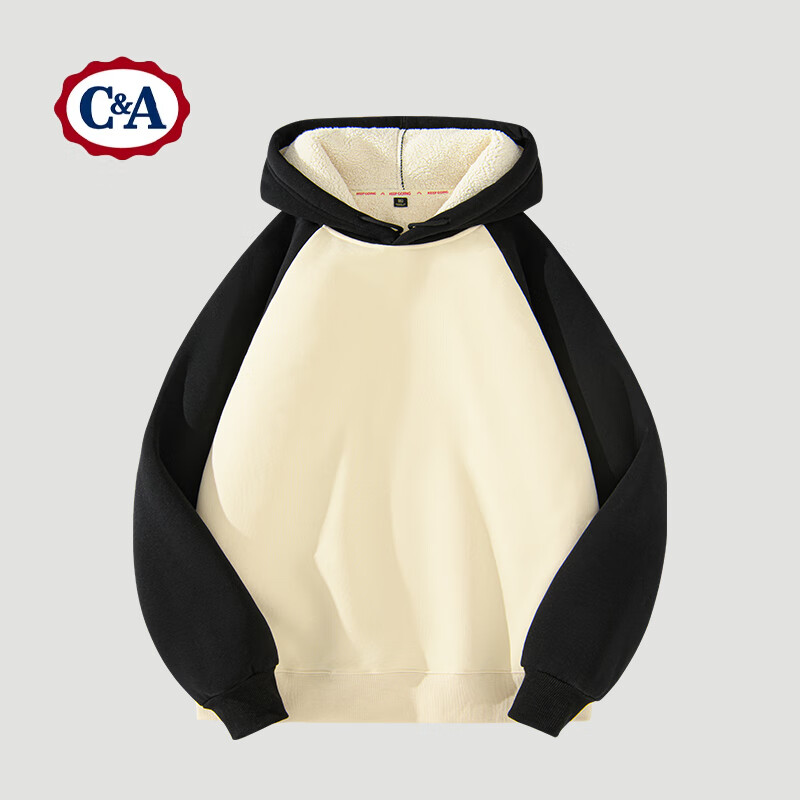 C&A 男士 羊驼绒撞色插肩连帽卫衣 10127172391099 89.95元