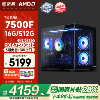 武极&AMD 魔界S台式电脑游戏台式机电脑主机组装（锐龙R5-7500F 6750GRE 16GD5 500G）