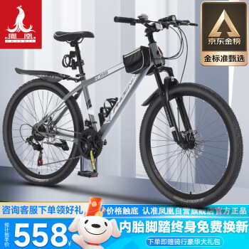 凤凰 山地自行车成人学生碟刹越野变速单车 ZB888 26英寸24速灰色