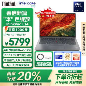 ThinkPad E14 2024 14英寸輕薄便攜聯(lián)想筆記本電腦酷睿Ultra5 125H  32G 1TB 2.2K 商務(wù)辦公本 銀色 AI PC