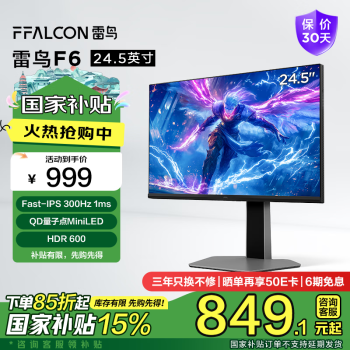 雷鸟 F6 24.5英寸 IPS G-sync FreeSync 显示器（1920×1080、300Hz、99% sRGB、HDR600）