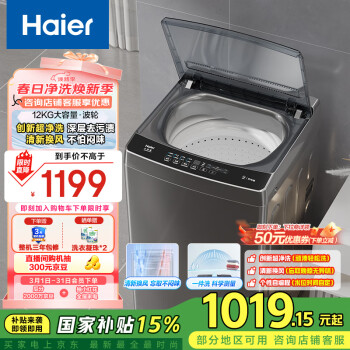 海尔 Haier 波轮洗衣机全自动家用 12公斤大容量 升级除螨 抗菌 全桶换风 强力洗 EB120Z33Mate1