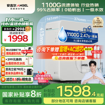 ANGEL 凈水器家用凈水機1100G富鍶水/純水5年ro反滲透廚下2.91L/pro2900