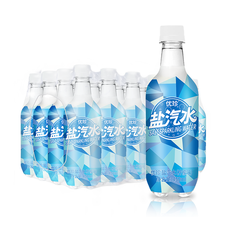 优珍盐汽水 柠檬味碳酸饮料 含气带盐清爽解渴 450ml*24瓶 塑膜量贩装 37.05元（合18.52元/件）